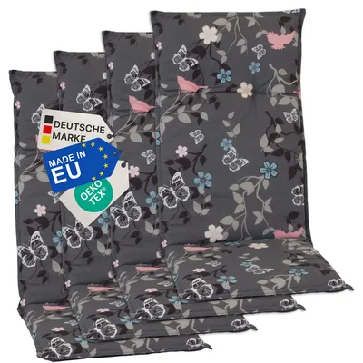 Produktbild von NYVI Gartenstuhl Auflagen Hochlehner 4er Set Barcelona - UV-Beständig, Atmungsaktiv, Strapazierfähig - Hochlehnerauflagen Sitzkissen Outdoor - Sitzauflagen für Gartenstühle 118x50cm Vintage Flower