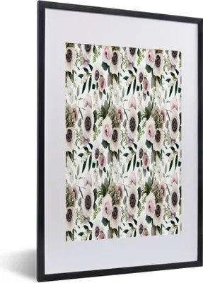 Produktbild von MuchoWow® MuchoWow® Gerahmtes Poster Blumen - Rosen - Muster 40x60 cm - Poster mit zchwarzem Bilderrahmen - Poster in Rahmen