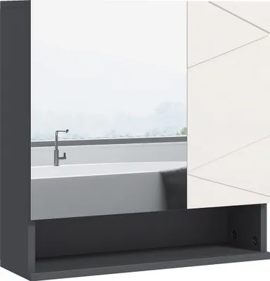 Produktbild von kleankin Badezimmerschrank mit Spiegel und 2 Türen, Badezimmerspiegelschrank mit verstellbaren Holzregalen, 55x17x55cm, grau