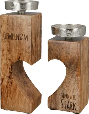 Immagine prodotto di GILDE Kerzenleuchter, "Liebe", Herzmotiv, Spruch, Mangoholz, naturfarben, , L. 7 cm, B. 13,5 cm, H. 23 cm 50398