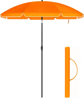 Produktbild von Stabschirm, 160 cm Durchmesser, runder / achteckiger Gartenschirm aus Polyester, neigbar, mit Tragetasche – Orange