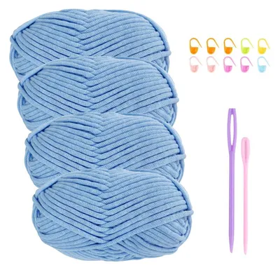 Image de Fil à crocheter en coton, 4 pelotes de 50g, bleu clair. Fil mélange coton-nylon, idéal pour les débutants