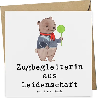 Produktbild von Mr. & Mrs. Panda Glückwunschkarte Zugbegleiterin Leidenschaft - Weiß - Geschenk, faltkarte, anlasskarte, doppelkarte, Klappkarte, Grußkarte