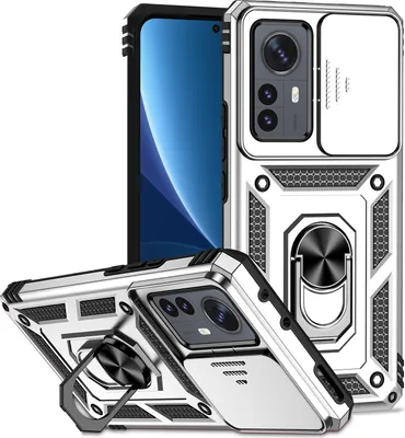 Image de Étui pour Xiaomi 12 Pro étui double couche avec couvercle coulissant pour appareil photo et anneau de support Argent