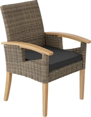 Produktbild von Tectake Rosarno, UV-beständiger Polyrattan-Stuhl mit Holzgestell in Rattan-Optik, Sitzpolster, hohe Rückenlehne, natur, 62,5 x 71,5 x 94 cm, 150 kg