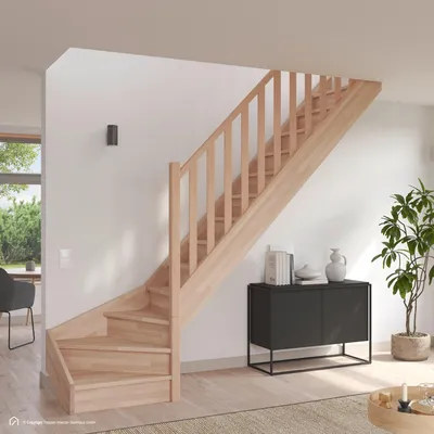 Produktbild von Holztreppe Intercon Casablanca | Buche | 1/4 gewendelter Verlauf | Rechtswendelung | 60 cm Breite | einseitiges Geländer | mit Setzstufen