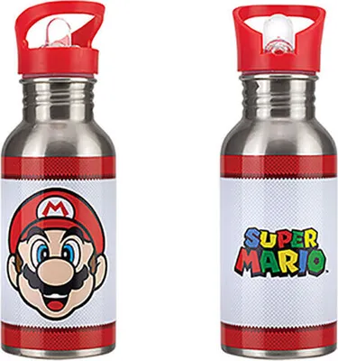 Produktbild von Paladone Super Mario Wasserflasche mit Strohhalm – offizielle Nintendo-Edelstahlflasche, 450 ml