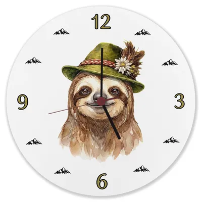 Produktbild von Faultier mit alpenländischem Trachtenhut Wanduhr aus Alu