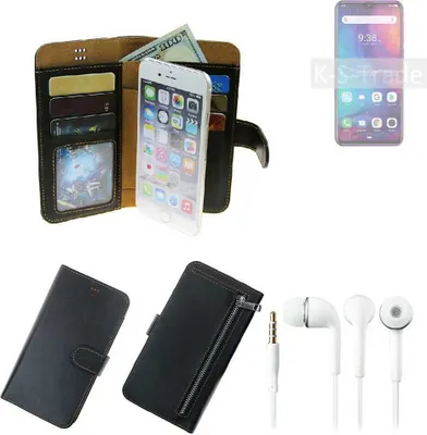 Produktbild von TOP SET Handy Hülle Schutz Hülle kompatibel mit Ulefone Note 7P  schwarz aus Kunstleder + Kopfhörer Smartphone Tasche vollwertige Geldbörse