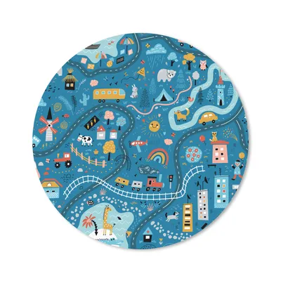 Produktbild von MuchoWow® Mauspad Mousepad Kinder - Auto - Tiere - Blau 50x50 cm - Mousepads - Maus Mat - Pad - Mausunterlage - Vinyl