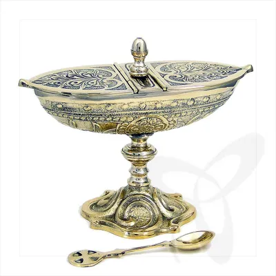 Produktbild von 2943 Weihrauchschiffchen mit Klappdeckel Und Löffel, Massiv Messing