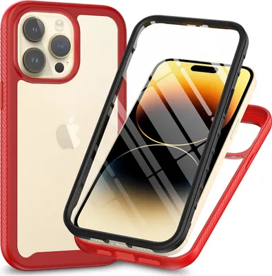 Produktbild von iPhone 14 Pro Hülle, Bumper mit Eingebautem Displayschutz Komplettschutz Schutzhülle für iPhone 14 Pro Rot