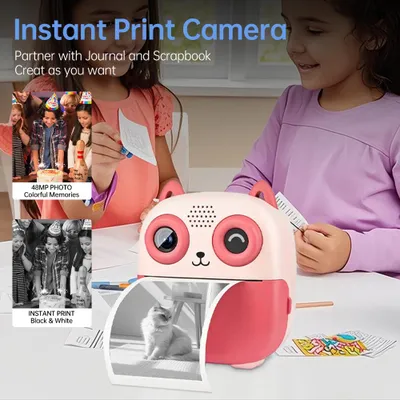Produktbild von Digitalkamera mit Sofortdruckfunktion – tragbarer Mini-Fotodrucker im niedlichen Cartoon-Design, Sofortdruck in Schwarz-Weiß