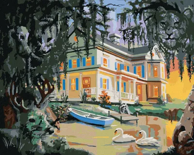 Produktbild von Zuty - Malen nach Zahlen - ILLUSION VON TIEREN, HAUS UND SCHWÄNE AUF DEM SEE (D. RUSTY RUST), 40x50 cm, mit Keilrahmen (bereits gespannt)