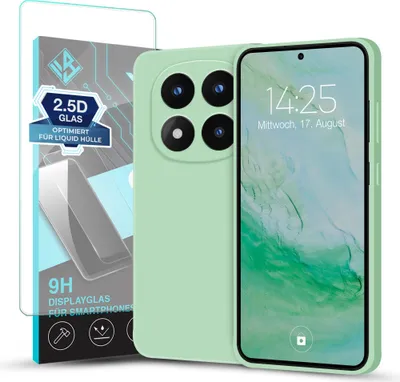 Produktbild von Hülle für Xiaomi Redmi Note 14 Pro 5G mit 9H Displayglas Displayschutz Plus Case Cover Bumper Silikon Softgrip Schutzhülle Farbe: Türkis