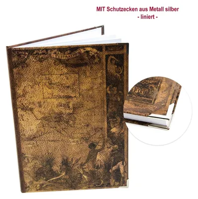Produktbild von Großes Notizbuch liniert DIN A4 braun im Vintage Nostalgie Look - HardcoverMit Metallecken