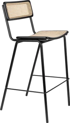 Produktbild von 2er Set Zuiver Jort Barstuhl Stahl/Rattan Natur/Schwarz