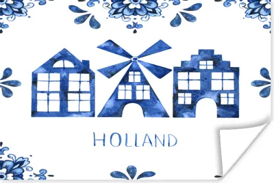 Produktbild von MuchoWow® Poster Delfter Blau - Windmühle - Haus 30x20 cm - Plakate - Print