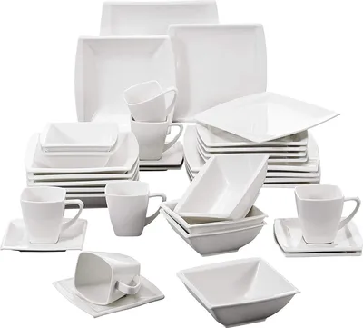 Produktbild von MALACASA, Serie Blance, Cremeweiß Porzellan Kombiservice Kaffeeservice mit Müslischalen