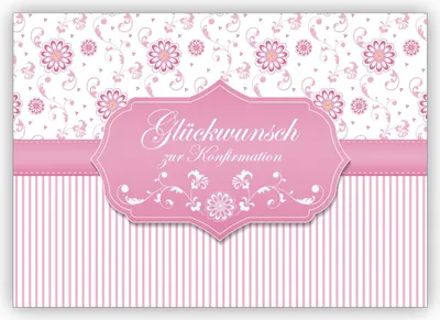 Produktbild von Schöne Grußkarte als Gratulation der Konfirmandin mit Blümchen und Streifen in rosa: Glückwunsch zur Konfirmation