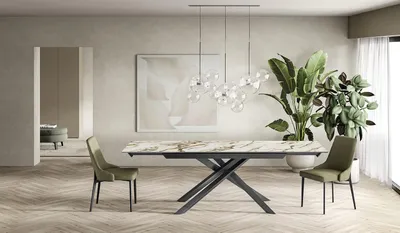 Obrázek produktu pro Rozkládací jídelní stůl, rozměry 160–240 x 90 cm, deska z matného mramoru Calacatta-Borghini, kovová konstrukce v antracitové barvě – moderní design