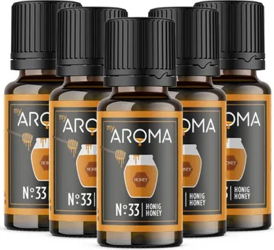 Produktbild von myAROMA flavour drops – Hoing 5x10ml, zuckerfreie und kalorienfreie Aromatropfen, vegan und natürlich ohne künstliche Farbstoffe, ideal zum Backen, Kochen und für Getränke, Nr. 33