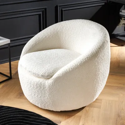 Produktbild von riess-ambiente Drehbarer Design Sessel ALPINE weiß Bouclé 360° mit Armlehnen Relaxsessel Drehsessel Lesesessel