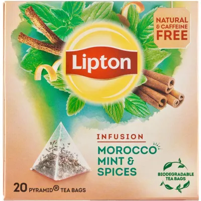 Obrázok produktu pre Lipton Infusie Morocco Mint Herbal Tea 40g – Osviežujúca mätová príchuť, bez kofeínu