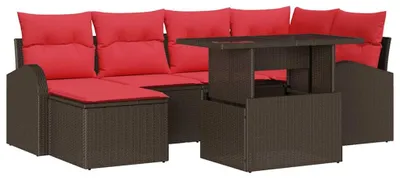Produktbild von vidaXL Gartensofa-set 7 stk. Braun und Rot Poly-Rattan
