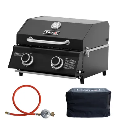 Produktbild von TAINO PLATINUM COMPACT DARK Set Tischgrill Abdeckhaube Regler 2 Brenner Gasgrill