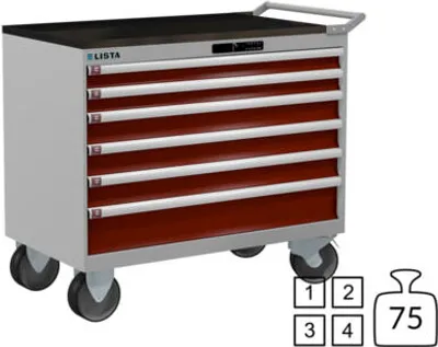 Produktbild von Lista Schubladenschrank - fahrbar - 78.783.512 - 962 x 1.023 x 572 mm (HxBxT) - 6 Schubladen - 75 kg - Code Lock - RAL 7035/RAL 3003