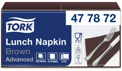 Obrázek produktu pro Tork 477872, měkké papírové ubrousky na oběd, hnědé / Třívrstvé, savé papírové ubrousky
