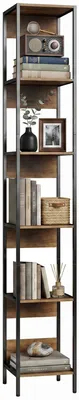 Image de HOMCOM Bibliothèque à 6 étagères avec structure métallique, idéale pour le bureau, le salon ou la chambre, finition bois marron