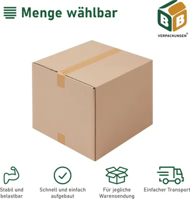 Produktbild von 25 x Faltkarton (500 x 500 x 400 mm) stabil 2-wellig Versandkarton Päckchen DHL Hermes Schachtel Box Paket braun BB-Verpackungen