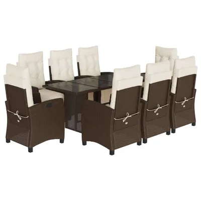 Image de Ensemble à manger de jardin et coussins 9 pcs marron poly rotin