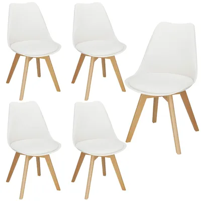 Produktbild von Springos® Skandinavische Stühle 4er-Set – moderne Küchenstühle mit Sitzkissen, weiß/braun bis 125 kg