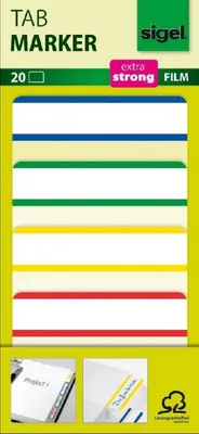 Produktbild von Tab Marker extra strong 50x38mm farbig sortiert 20 Stück Packung mit 6 Stück