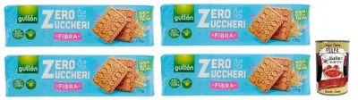 Produktbild von 4x Gullón Fibra Biscotti Zero Zuccheri,Ballaststoffreiche Kekse mit Süßungsmitteln Zuckerfreie,Packung mit 170g + Italian Gourmet Polpa di Pomodoro 400g Dose