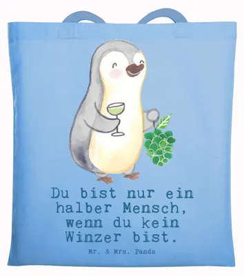 Produktbild von Mr. & Mrs. Panda Einkaufstasche Winzer Herz - Sky Blue - Geschenk, Tote Bag, Tasche, Beutel, Shopping, Schultasche, Laptoptasche