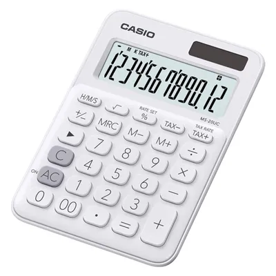Obrázek produktu pro Casio MS-20UC-WE - Desktop - Einfacher Taschenrechner - 12 Ziffern - 1 Zeilen - Batterie/Solar - Weiß