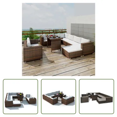Produktbild von The Living Store 10-tlg. Garten-Lounge-Set mit Auflagen Poly Rattan Braun