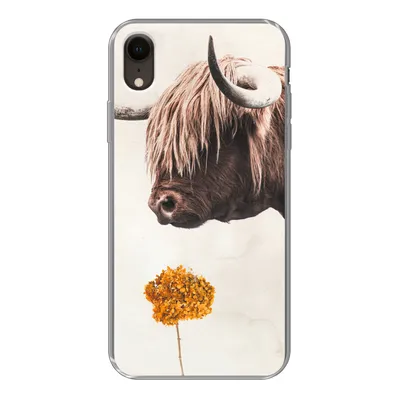 Produktbild von MuchoWow® Handyhülle Schutzhülle Hülle für iPhone XR Schottischer Highlander - Vintage - Blume Silikon Softcase Handy Hülle - Schutzdeckel