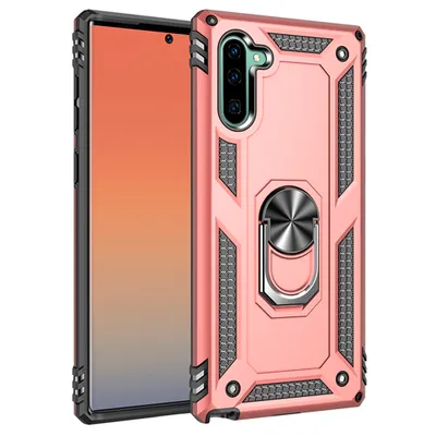 Obrázek produktu pro Galaxy Note 10 Pouzdro s Kroužkem, Dvouvrstvé Tvrdé PC TPU, Nárazuvzdorné Pouzdro s Stojánku pro Samsung Galaxy Note 10 Růžové zlato