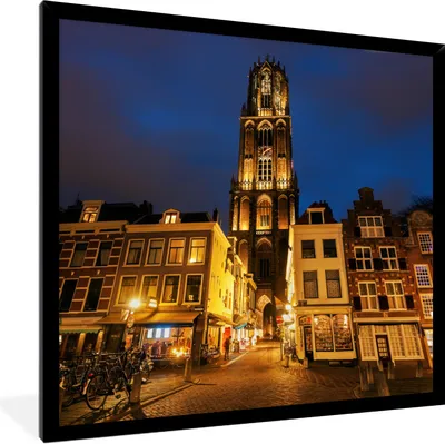 Produktbild von MuchoWow® Gerahmtes Poster Nacht - Domturm - Utrecht 40x40 cm - Poster mit Schwarzem Bilderrahmen Wandposter Rahmen Foto Bilder - Mit Rahmen - Wanddekoration Schlafzimmer