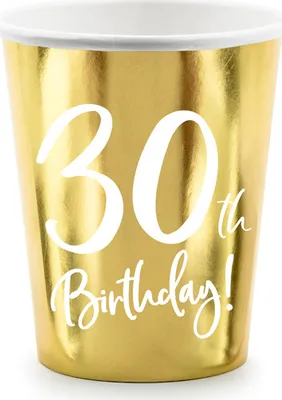 Zdjęcie produktu dla Kubki papierowe złote urodziny 30 lat - 220ml 6szt - PartyDeco