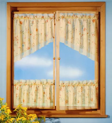 Produktbild von heimtexland ® Scheibengardine Set 4-teilig Fensterdekoration Flügelfenster Bistrogardine Blumen Gardine Landhaus Typ61 Beige