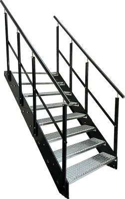 Zdjęcie produktu dla Stalowa krata schodowa z podłużnicami 8 stopni poręcz po obu stronach - Ocynkowane i malowane proszkowo na kolor antracytowy - (szer. x wys. x gł.) 80 x 152 x 158 cm