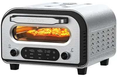 Pizzaofen elektrisch, 450 °C, 5 Programme, Timer, Edelstahl, mit Stein