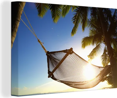 Produktbild von OneMillionCanvasses® - Leinwandbilder - 150x100 cm, Hängematte - Strand - Sonne, Wandbilder Kunstdruck Wanddekoration