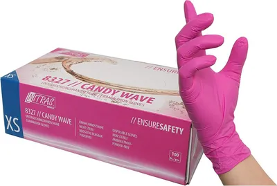 Produktbild von Candy Wave Nitril-Handschuhe in Spender-Box – puderfrei, nicht steril - 100 Stück Größe: M